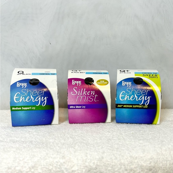 Bundle of 3 Leggs Queen Size Womens Black Pantyhose / NEW in Box - Picture 1 of 9